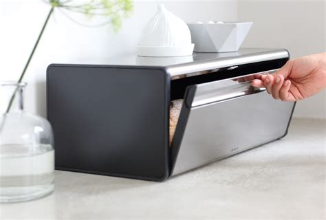 brabantia fall front fingerprint-proof bread box in matte steel|Brabantia bread boxes.